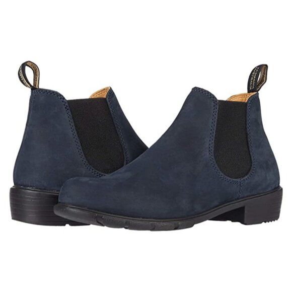 Blundstone 1975 Leather Low Heel Elastic Short Boots Navy Nubuck AU 5 Chelsea - Picture 2 of 12